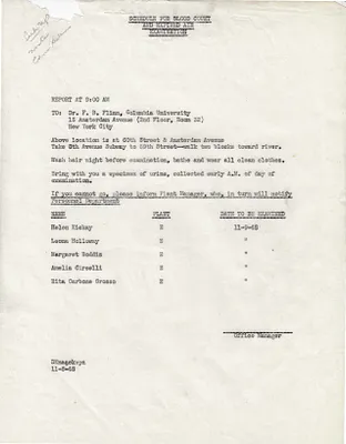 Memorandum to Helen Kickay, Leona Holloway, Margaret Boddis, Amelia Circelli, Rita Carbone Grosso, November 8, 1948