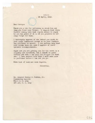 Letter, General Dwight D. Eisenhower to General George S. Patton