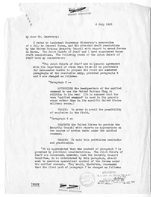 Letter from Secretary of Defense Louis Johnson to Secretary of State Dean Acheson