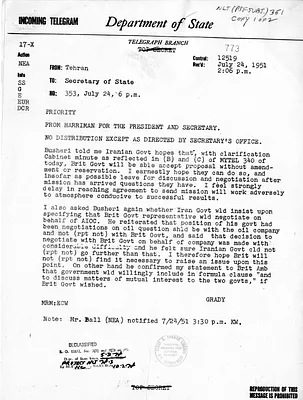 Telegram from Ambassador Henry Grady to Secretary of State Dean Acheson, Number 353