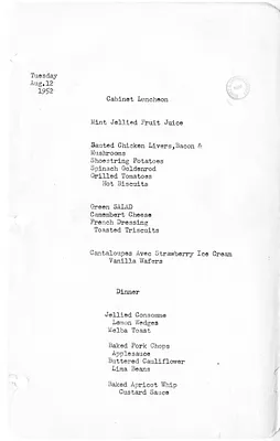 White House Luncheon and Dinner Menu