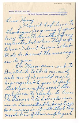 Letter from Nellie Noland to Harry S. Truman