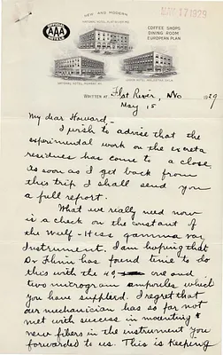 Letters Received to Howard [H.H. Barker], May 15, 1929