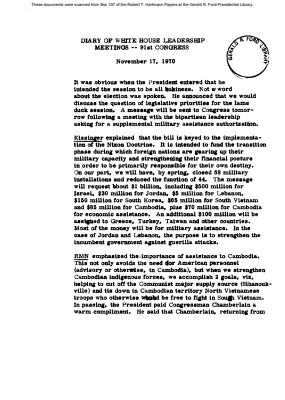 White House - Congressional Leadership Meeting, 11/17/70 (includes minutes)