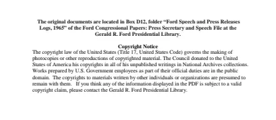 Ford Speech and Press Releases Logs, 1965