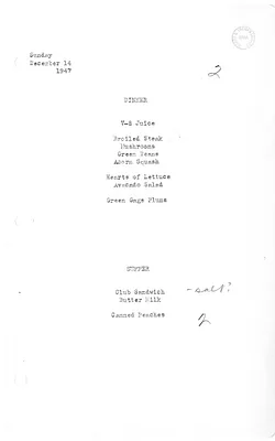 White House Dinner and Supper Menu
