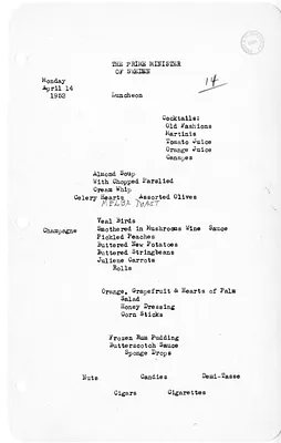 White House Menu for Luncheon for the Prime Minister of Sweden