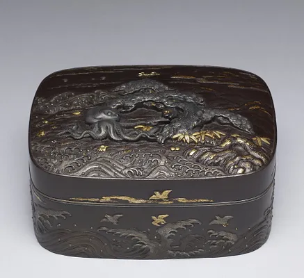 Box Showing an Octopus and Monkey at Tug of War