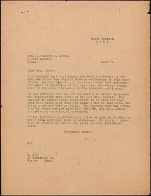 [Fred H. Moore] typed letter (copy) to Elizabeth G[lendower] Evans, Boston, Mass., March 12, 1921