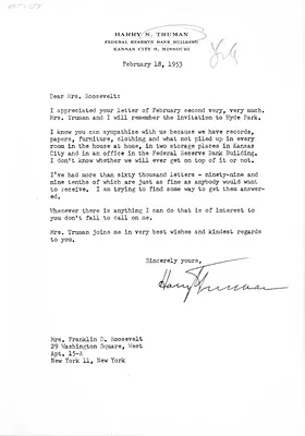 Letter from Harry S. Truman to Eleanor Roosevelt