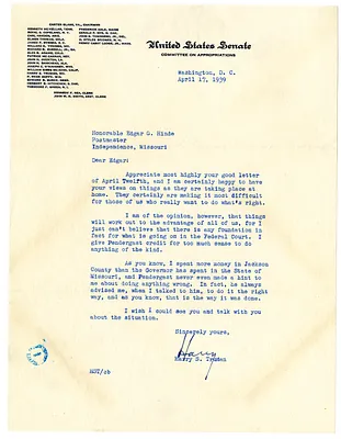 Letter from Harry S. Truman to Edgar Hinde