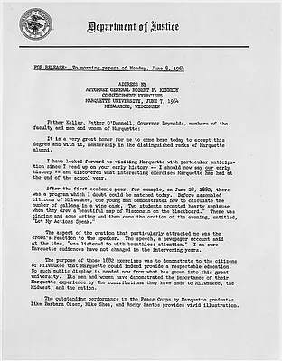 Address by Attorney General Robert F. Kennedy Commencement Exercises Marquette University June 7, 1964