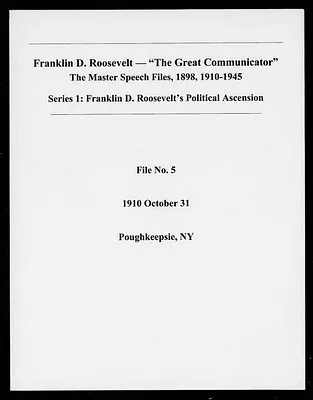 Poughkeepsie, New York (Speech File 5) of October 31, 1910
