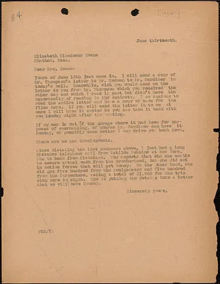 [Fred H. Moore] typed note (copy) to Elizabeth Glendower Evans, [Boston, Mass.], June 13, [1924]