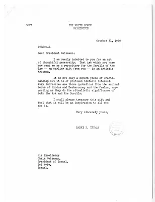 Letter from President Harry S. Truman to Chaim Weizmann