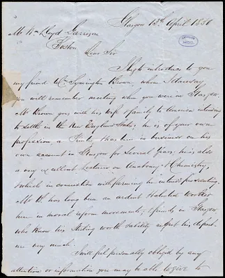 Letter from Andrew Paton, Glasgow, [Scotland], to William Lloyd Garrison, 13th April 1850