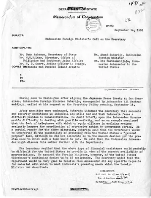 Memorandum of Conversation with Secretary of State Dean Acheson, Foreign Minister of Indonesia Ahmad Subardjo, Ambassador of Indonesia Ali Sastroamidjojo, William S. B. Lacy, and W. D. Coerr