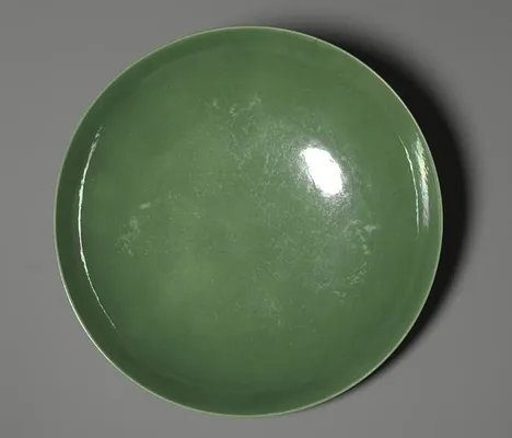 Dish with Green Glaze and Carved Floral Designs