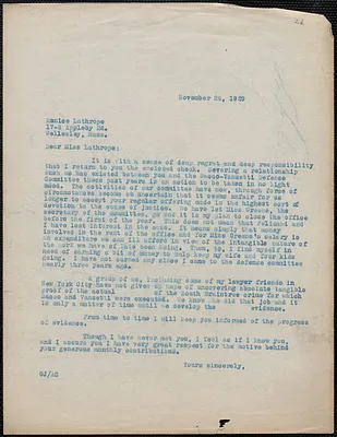 Gardner Jackson typed letter (copy) to Eunice Lathrope, Wellesley, Mass., November 26, 1929