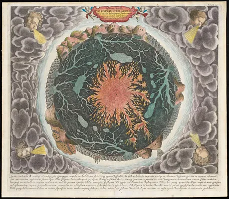 Systema ideale quo exprimitur, aquarum per canales hydragogos subterraneos ex mari et in montium hydrophylacia protrusio, aquarumq[ue] subterrestrium per pyragogos canales concoctus