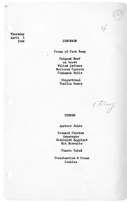 White House Luncheon and Dinner Menu
