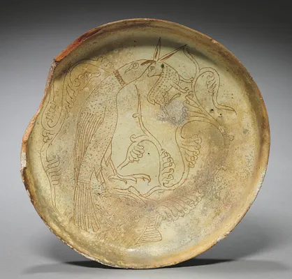 Deep Plate with Hawk, Rabbit, and Foliage