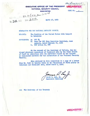 Memorandum from James S. Lay, Jr. to the National Security Council with Attachment