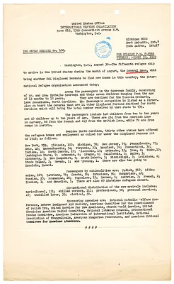 International Refugee Organization Press Release No. 108