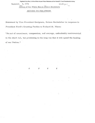 Statement by Vice President Designate Nelson Rockefeller in response to President Ford's Granting Pardon to Richard M. Nixon