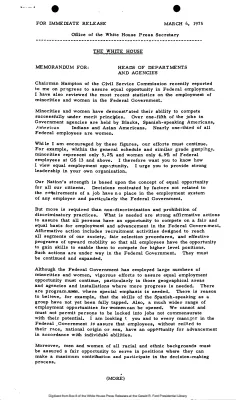 President's Memorandum for Heads of Departments and Agencies on Equal Employment for Women and Minorities