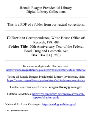 50th Anniversary Year of the Federal Food, Drug and Cosmetic Act [1988]