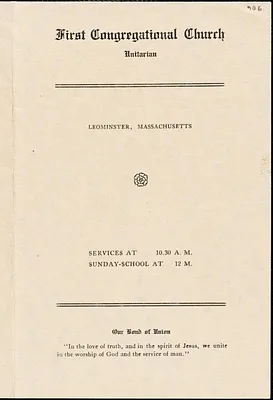 First Congregational Church, Unitarian, program & calendar for week beginning July 4, 1915