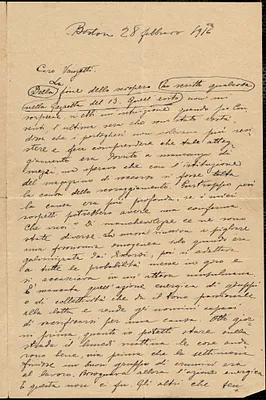 Felice Guadagni autographed letter signed to Bartolomeo Vanzetti, Boston, 28 February 1916