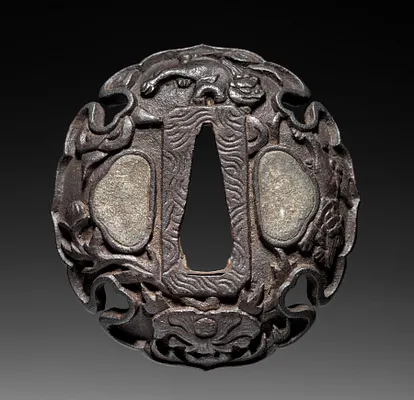 Sword Guard (Tsuba) with Lions in Peonies