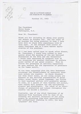 Letter from Gregory Peck to President Lyndon B. Johnson