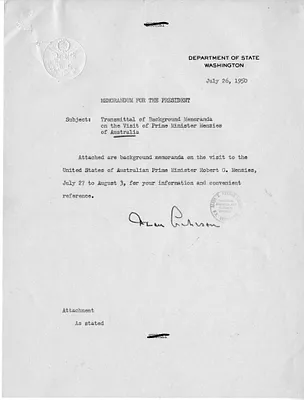 Memorandum from Secretary of State Dean Acheson to President Harry S. Truman