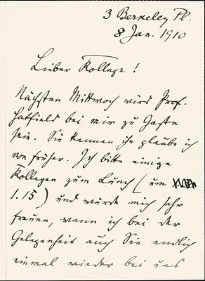 Francke, Kuno, 1855-1930 autograph letter signed to Hugo Münsterberg, Cambridge, Mass., 8 January 1910