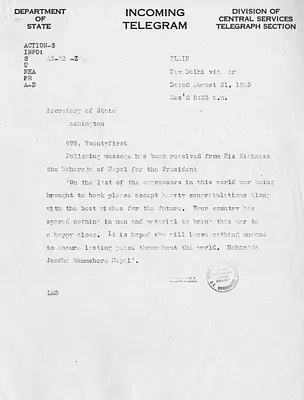 Telegram from Herrell to Secrertary of State Edward Reilly Stettinius