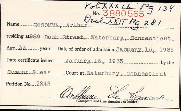 Naturalization Index, District Court, New Haven County at Waterbury,  1895-1971, DeSomma-Elnitsky