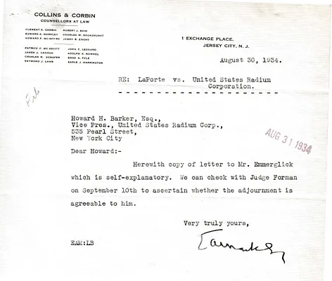 Letters Received to Howard H. Barker [H.H. Barker], August 30, 1934