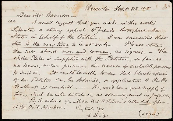 Letter from Samuel May, Jr., Leicester [Mass.], to William Lloyd Garrison, Sept 28 [18]58