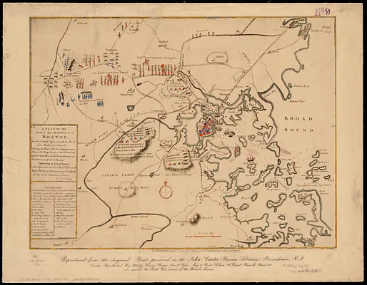 A plan of the town and harbour of Boston, and the country adjacent with the road from Boston to Concord shewing the place of the late engagement between the King's troops & the provincials, together with the several encampments of both armies in & about Boston