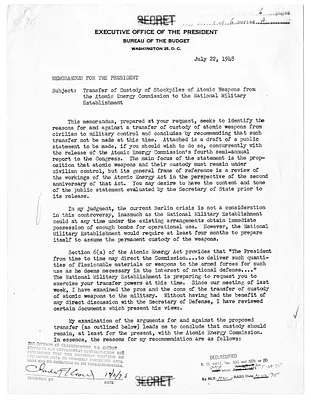 Memorandum from James E. Webb to President Harry S. Truman