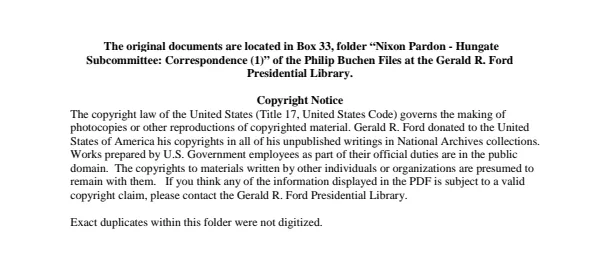 Nixon Pardon - Hungate Subcommittee Correspondence (1)