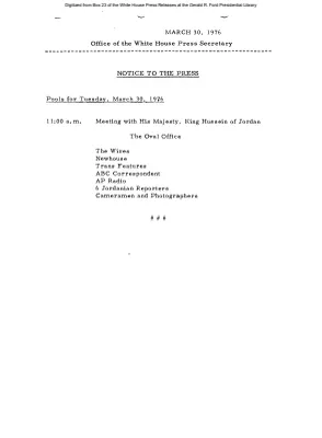 Pools for Tuesday, March 30, 1976 [Pool Assignments]