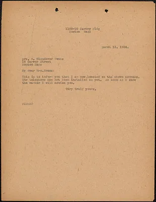 [Fred H. Moore] typed note (copy) to E[lizabeth] Glendower Evans, Boston, Mass., March 13, 1924