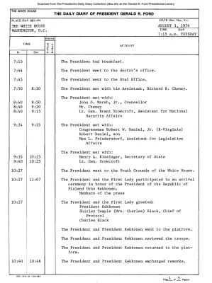 President Gerald R. Ford's Daily Diary, August 03, 1976