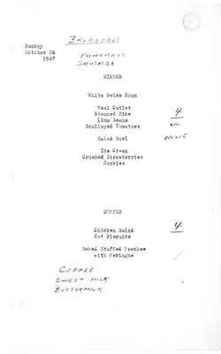 White House Breakfast, Dinner, and Supper Menu