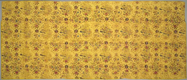 Wall cover with flora, peacocks, and portrait medallions