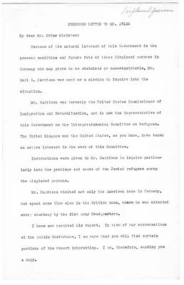 Memorandum, Proposed Letter to Clement Attlee
